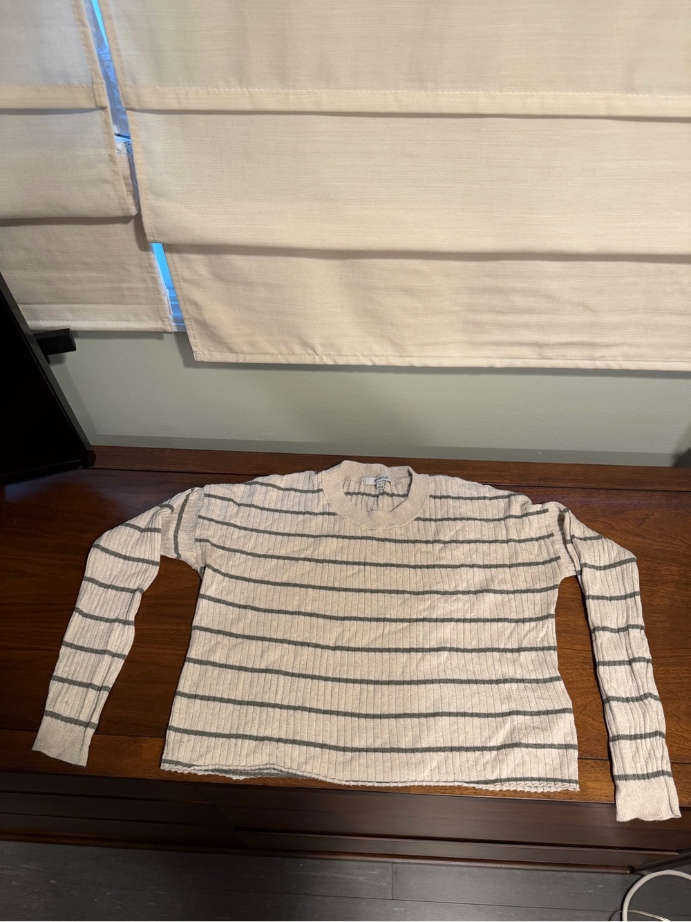 Madewell Cream and Gray Striped Ribbed Long-Sleeve Tee